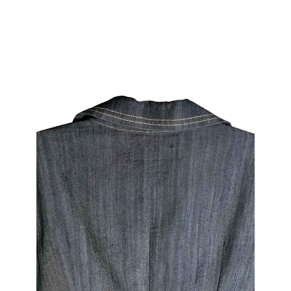 Baccini Demin Trench Coat Womens Sz Medium Dark‎ Wash Button Front 3/4 Sleeve